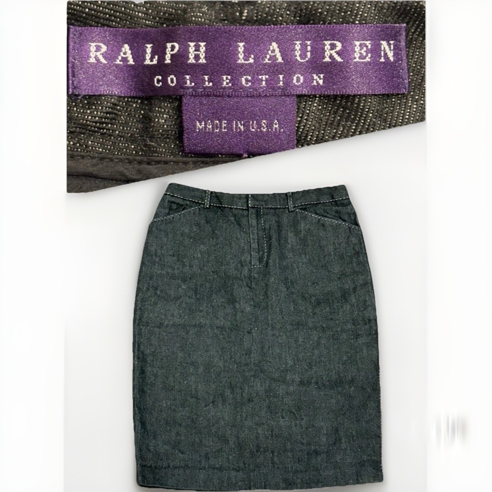 Ralph Lauren Collection Black Linen Pencil Skirt Size 6 USA Made Purple Label